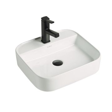 Lavoar de baie Kaelis 45, pe blat sau pe perete, dreptunghiular, din ceramica sanitara, 45 cm, alb lucios, Elysium