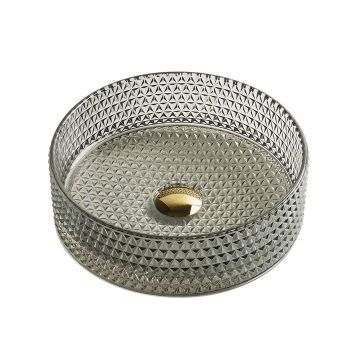 Lavoar de baie Lunara, pe blat, rotund, din sticla, 36 cm, gri transparent, Elysium