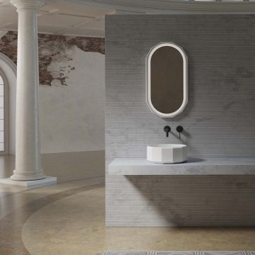 Lavoar de baie, pe blat, 40 cm, rotund, din compozit, alb mat, MonBlari Beryl