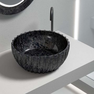 Lavoar de baie pe blat, 40x40 cm, rotund, din fibra de carbon, negru, finisaj mat, MonBlari