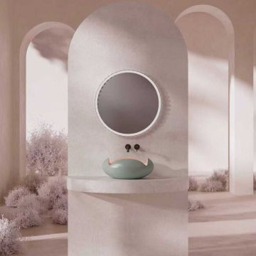 Lavoar de baie, pe blat, 45x45 cm, rotund, din compozit, roz floral, MonBlari Flower