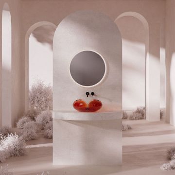 Lavoar de baie, pe blat, 45x45 cm, rotund, din rasina, caramiziu, MonBlari Flower