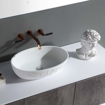 Lavoar de baie, pe blat, 55 cm, oval, din compozit, alb mat, MonBlari