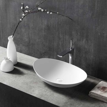 Lavoar de baie, pe blat, 60 cm, oval, din compozit, alb lucios, MonBlari