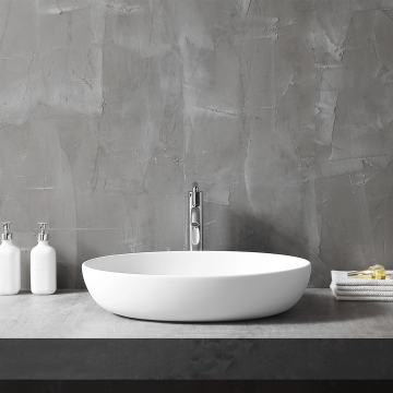 Lavoar de baie, pe blat, 60 cm, oval, din compozit, alb, MonBlari