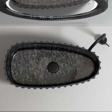 Lavoar de baie pe blat, 60x30 cm, oval, din fibra de carbon, negru, finisaj mat, MonBlari