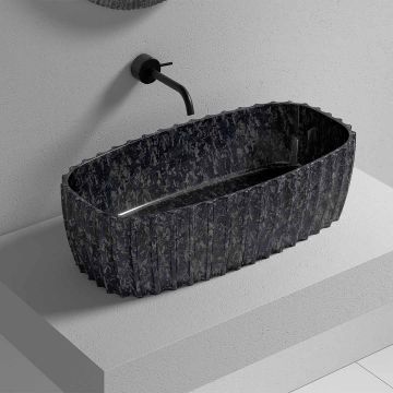 Lavoar de baie pe blat, 60x35 cm, dreptunghiulara cu colturi rotunjite, din fibra de carbon, negru, finisaj mat, MonBlari