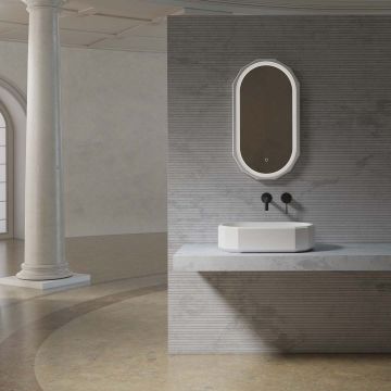 Lavoar de baie, pe blat, 60x35 cm, oval, din compozit, alb mat, MonBlari Beryl