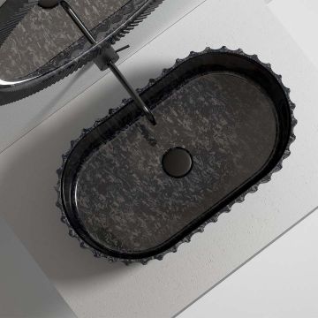 Lavoar de baie pe blat, 60x35 cm, oval, din fibra de carbon, negru, finisaj mat, MonBlari
