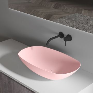 Lavoar de baie, pe blat, 63 cm, oval, din compozit, roz mat, MonBlari