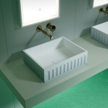 Lavoar de baie pe blat, dreptunghiular, 50x38x15 cm, din compozit, alb, finisaj mat, MonBlari