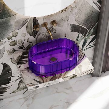Lavoar de baie pe blat, oval, 56x36x16 cm, din rasina, mov transparent, finisaj mat, MonBlari