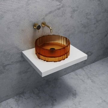 Lavoar de baie pe blat, rotund, 45x45x12 cm, din rasina, portocaliu transparent, finisaj mat, MonBlari