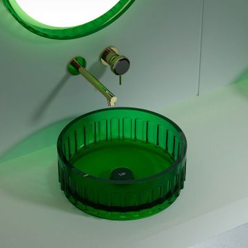 Lavoar de baie pe blat, rotund, din rasina, 40 cm, verde transparent, finisaj mat, MonBlari