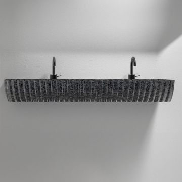 Lavoar de baie, pe perete, 100x45 cm, dreptunghiular, din fibra de carbon Mozaic, 2 cuve,  colturi rotunjite, negru, MonBlari
