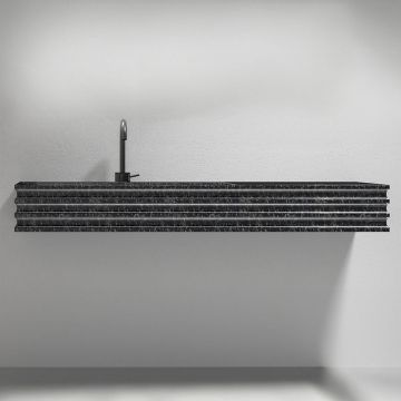 Lavoar de baie, pe perete, 100x45 cm, dreptunghiular, din fibra de carbon Mozaic, cuva pe stanga, negru, MonBlari