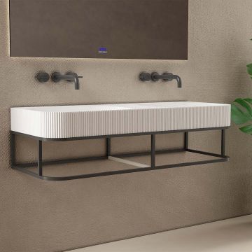 Lavoar de baie, pe perete, 120 cm, dreptunghiular, din compozit cu structura metalica, alb mat, MonBlari
