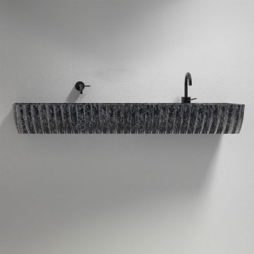 Lavoar de baie, pe perete, 120x45 cm, dreptunghiular, din fibra de carbon Mozaic, colturi rotunjite, 2 cuve, negru, MonBlari