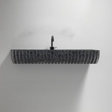 Lavoar de baie, pe perete, 120x45 cm, dreptunghiular, din fibra de carbon Mozaic, colturi rotunjite, cuva pe stanga, negru, MonBlari