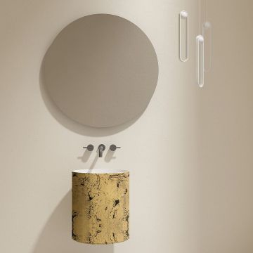 Lavoar de baie, pe perete, 42 cm, rotund, din compozit, auriu, MonBlari