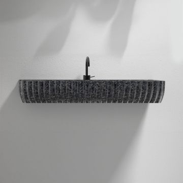 Lavoar de baie, pe perete, 80x45 cm, dreptunghiular, din fibra de carbon Mozaic, colturi rotunjite, negru, MonBlari