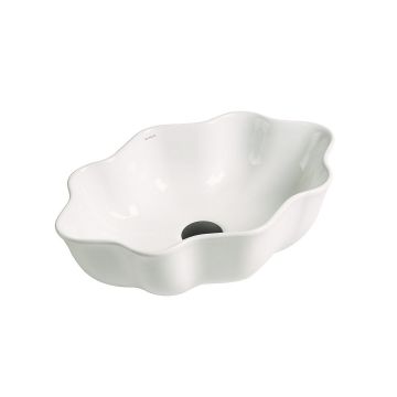 Lavoar de baie Pearl, pe blat, forma de perla, din ceramica sanitara, 50 cm, alb lucios, Elysium