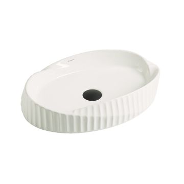 Lavoar de baie Safi, pe blat, oval, din ceramica sanitara, 60 cm, alb lucios cu riflaje, Elysium Lavoar de baie Safi, pe blat, oval, din ceramica sanitara, 60 cm, alb lucios cu riflaje, Elysium