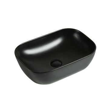 Lavoar de baie Soria, pe blat, dreptunghiular, cu margini rotunjite, din ceramica sanitara, 45.5 cm, negru mat, Elysium