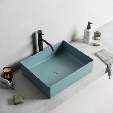 Lavoar Foglia dreptunghiular pe blat verde mat cu ventil inclus 45x32 cm