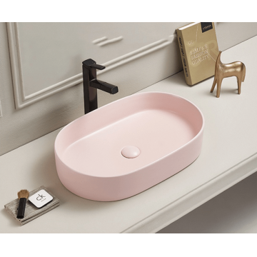 Lavoar Foglia oval pe blat roz mat, ventil inclus, 52x30 cm