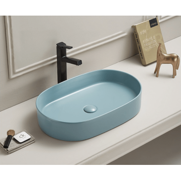 Lavoar Foglia oval pe blat verde deschis mat, ventil inclus, 52x30 cm