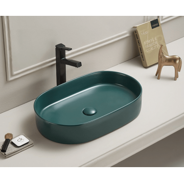 Lavoar Foglia oval pe blat verde inchis mat, ventil inclus, 52x30 cm