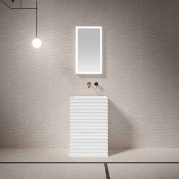 Lavoar freestanding, dreptunghiular, din compozit, alb, 58x38 cm, cu riflaje, MonBlari