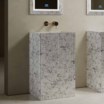 Lavoar freestanding, dreptunghiular, din compozit, alb cu picatele, 50x40 cm, cu riflaje, MonBlari