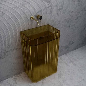 Lavoar freestanding, dreptunghiular, din rasina, maro transparent, 58 cm, finisaj mat, MonBlari