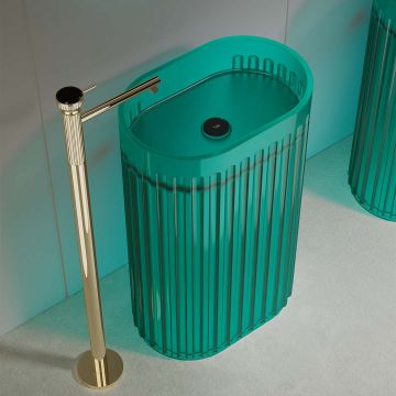 Lavoar freestanding, oval, din rasina, albastru transparent, 55 cm, finisaj mat, MonBlari