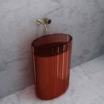Lavoar freestanding, oval, din rasina, caramiziu transparent, 60 cm, finisaj mat, MonBlari