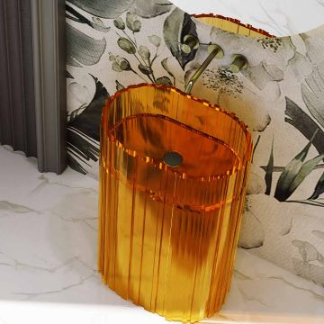 Lavoar freestanding, oval, din rasina, portocaliu transparent, 58 cm, finisaj mat, MonBlari