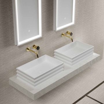 Lavoar pe blat, dreptunghiular, din compozit, alb, 56 cm, cu riflaje, MonBlari