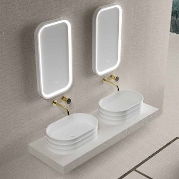 Lavoar pe blat, oval, din compozit, alb, 56 cm, cu riflaje, MonBlari