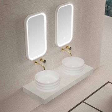 Lavoar pe blat, rotund, din compozit, alb, 40 cm, cu riflaje, MonBlari