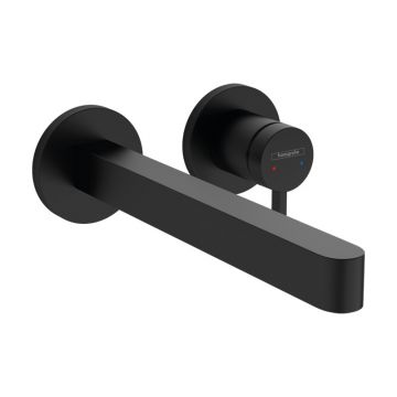Baterie lavoar cu montaj pe perete, Hansgrohe, Finoris, cu pipa 22,8 cm, negru mat