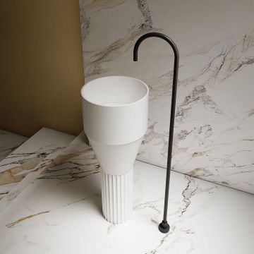 Lavoar de baie, freestanding, 36 cm, rotund, din compozit, alb mat, riflaje in partea inferioara, MonBlari