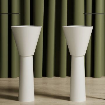 Lavoar de baie, freestanding, 38 cm, rotund, din compozit, alb mat, MonBlari