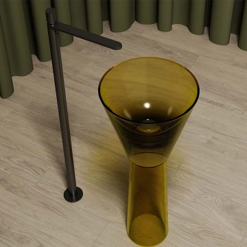 Lavoar de baie, freestanding, 38 cm, rotund, din rasina, maro verzui transparent, MonBlari