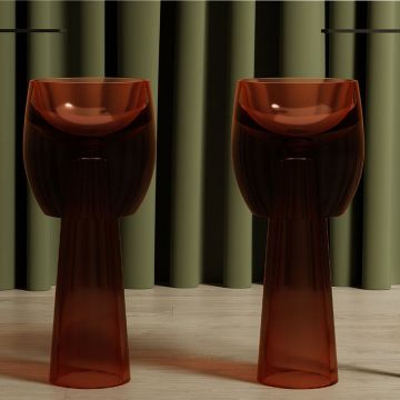 Lavoar de baie, freestanding, 40 cm, rotund, din rasina, caramiziu transparent, MonBlari