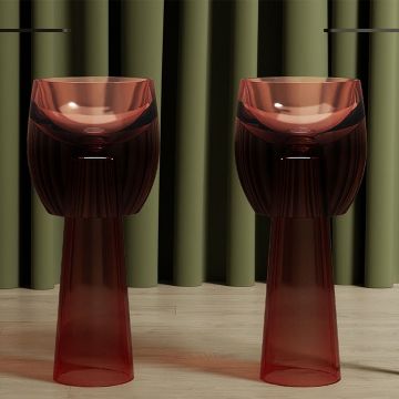 Lavoar de baie, freestanding, 40 cm, rotund, din rasina, maro transparent, MonBlari