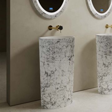 Lavoar de baie, freestanding, 50 cm, oval, din compozit, alb/gri cu riflaje, MonBlari