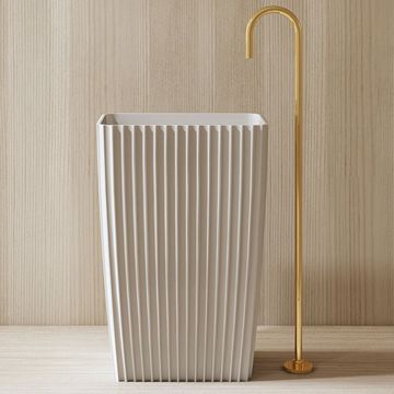 Lavoar de baie, freestanding, 60 cm, dreptunghiular, din compozit, alb mat, cu riflaje, MonBlari