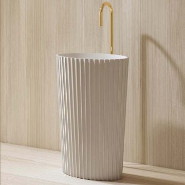 Lavoar de baie, freestanding, 60x40 cm, oval, din compozit, alb mat, cu riflaje, MonBlari